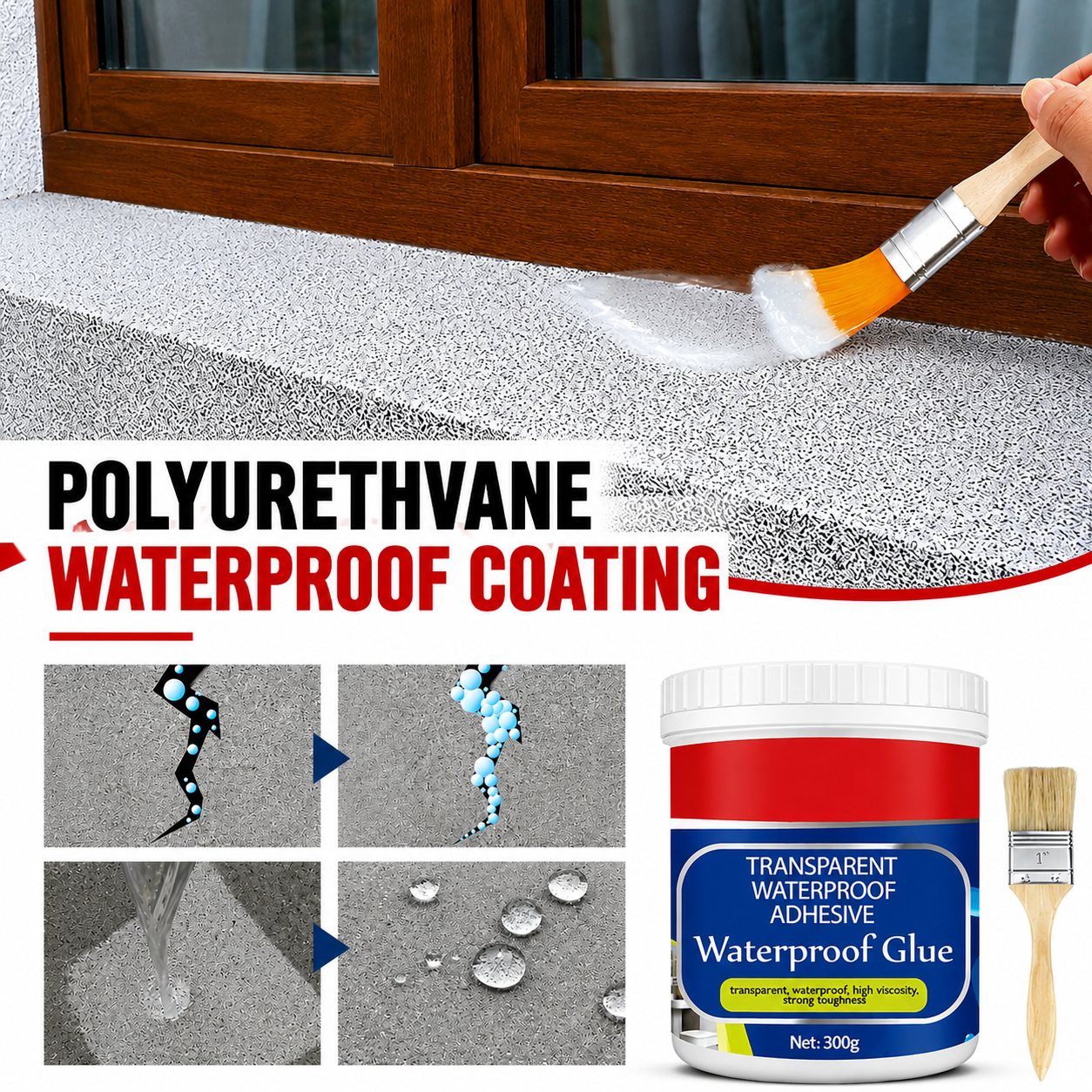 Transparent Waterproof Glue Gel 600g Total (Buy 1 Get 1 FREE) + Free Brush